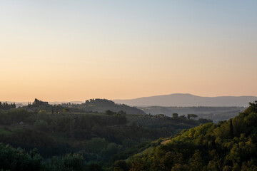 Tuscany lanscape in Italy. Sundown setting