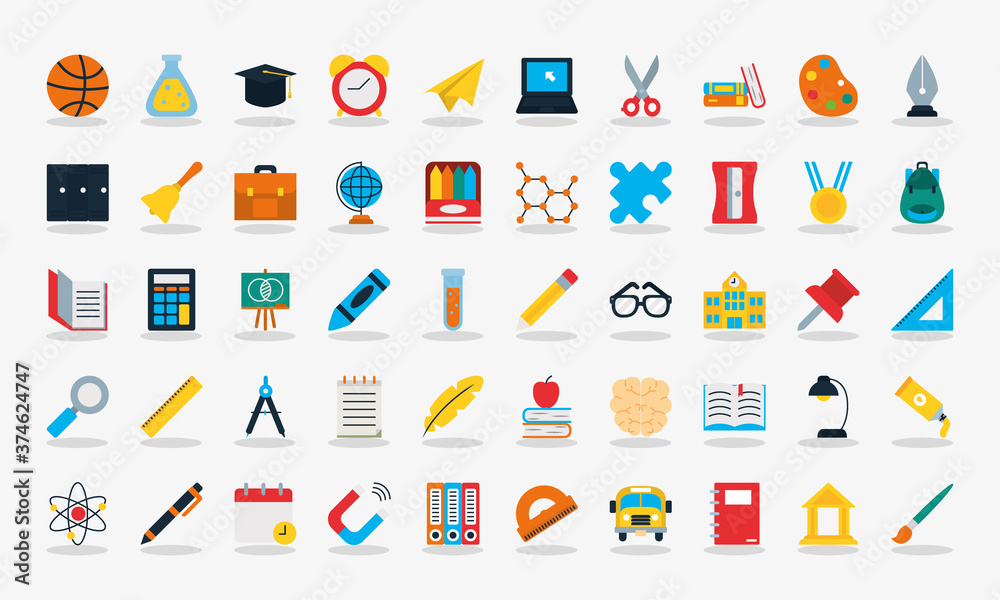 Poster school icon set, flat style