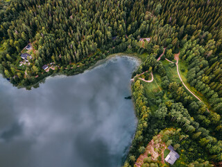 Aerial view to Finnish landscape in Nuuksio national park.