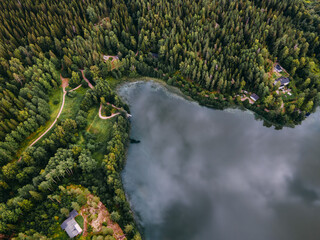 Aerial view to Finnish landscape in Nuuksio national park.