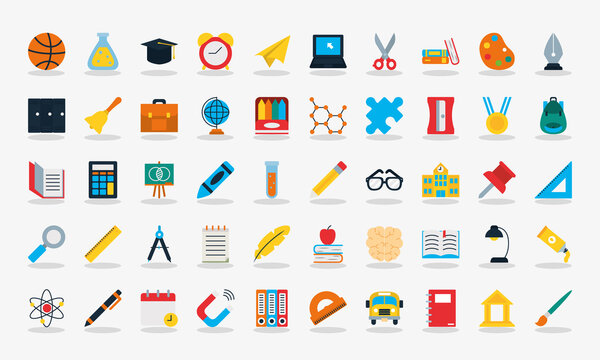 school icon set, flat style