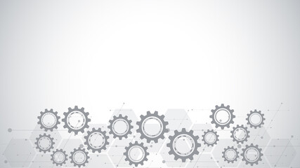 Cogs and gear wheel mechanisms. Hi-tech digital technology and engineering. Abstract technical background. © Kingline