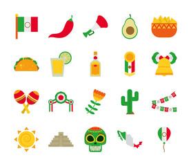sugar skull and mexico icon set, flat style