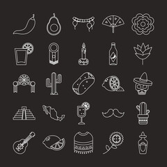 avocado and mexico icon set, line style