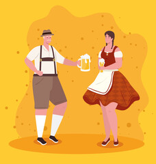 man and woman cartoons with traditional cloth design, Oktoberfest germany festival and celebration theme Vector illustration