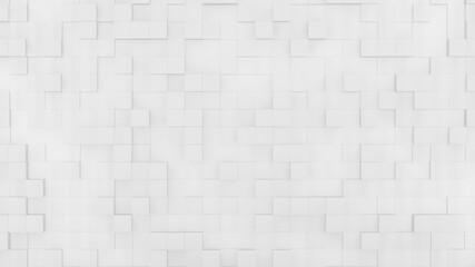 Abstract mosaic of white solid colors tiled cube shape on top view. 3D rendering illustration