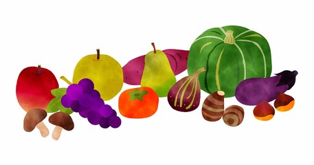 fruits watercolor vector　秋の果物野菜セット水彩.