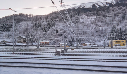 Austrian railway station in winter