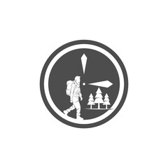 Climber with Clock logo design vector template. Outdoor activity logo symbol
