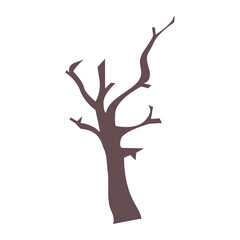 Cute halloween dry tree, icon emoji element on white silhouette. Decoration for logo, card and any design. Vector illustration about holiday.