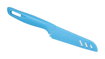 Blue plastic knife isolated.