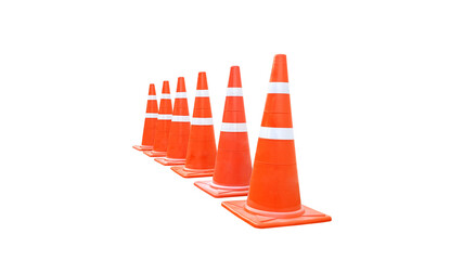 Orange plastic cone with reflective stripes isolated on white background