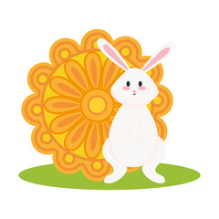 rabbit with mooncake design, Happy mid autumn harvest festival oriental chinese and celebration theme Vector illustration