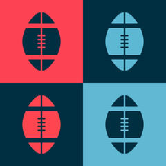 Pop art Rugby ball icon isolated on color background. Vector Illustration.