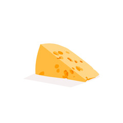 Triangular piece of cheese. Natural healthy nutrition dairy product. Menu, store, farm market, shop, restaurant design template flat vector illustration isolated on white background