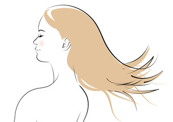 そよ風をうける若い女性