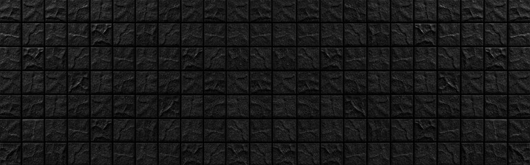 Panorama of Black mosaic wall tile pattern and seamless background , Black stone tile wall or floor seamless background
