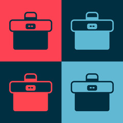 Pop art Briefcase icon isolated on color background. Business case sign. Business portfolio. Vector.
