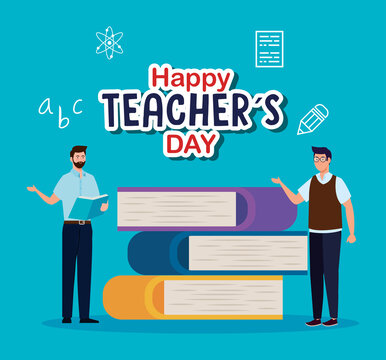 two men teachers with books design, Happy teachers day celebration and education theme Vector illustration