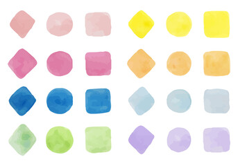 水彩の背景・フレーム／四角／丸／ひし形／ブラシ／質感／カラフル／枠／線／飾り／装飾