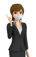 3D illustration character - A woman wearing a mask is guiding
