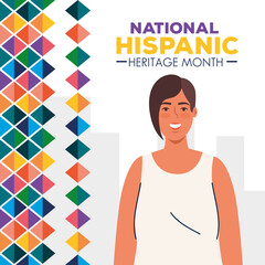 latin woman cartoon with colored shapes design, national hispanic heritage month and culture theme Vector illustration