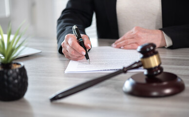 Female lawyer working on document
