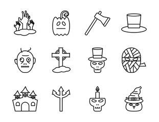 Halloween line style set icons vector design