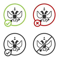 Black National emblem of Russia icon isolated on white background. Russian coat of arms two-headed eagle. Circle button. Vector.