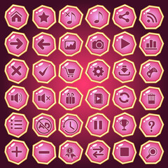 Buttons icon set design deluxe shape color pink for game. Vector illustrator