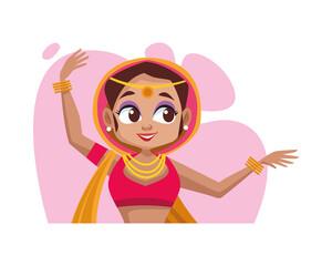 diwali woman cartoon with traditional cloth dancing vector design