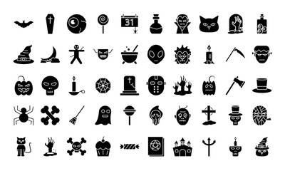Halloween silhouette style 50 icon set vector design