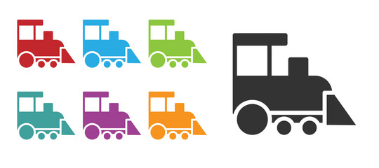 Black Toy train icon isolated on white background. Set icons colorful. Vector.