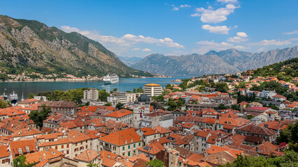 Fototapeta na wymiar The old town of Kotor by the sea at Kotor Bay, Montenegro