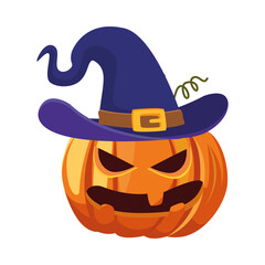 Halloween pumpkin cartoon with hat vector design