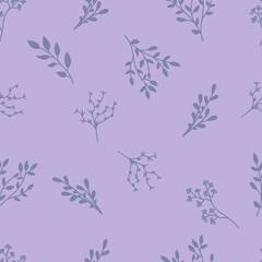 A drawing of a pattern of purple leaves on a violet background. Floral seamless pattern. Background with flowers and leafs.