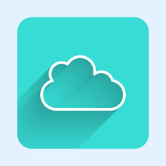 White line Cloud icon isolated with long shadow. Green square button. Vector.
