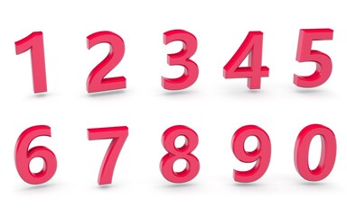 3D numbers 1234567890 on white background
