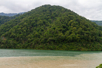 The confluence of the rivers Acharistskali and Chorokhi, whose water is of two different colors
