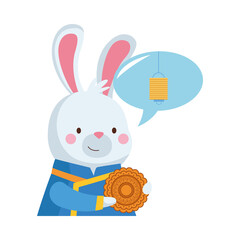 rabbit cartoon with traditional cloth and mooncake vector design
