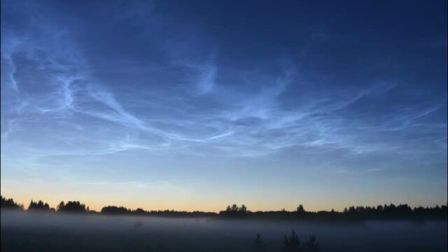 noctilucent clouds in the evening sunset time lapse