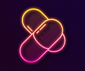 Glowing neon line Sports nutrition bodybuilding proteine power drink and food icon isolated on black background. Vector.