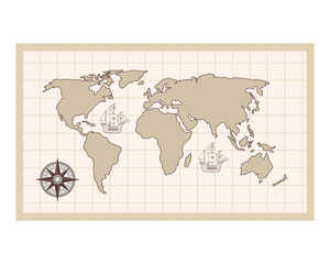 World map with compass design, Planet continent earth and globe theme Vector illustration