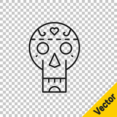 Black line Mexican skull icon isolated on transparent background. Vector.