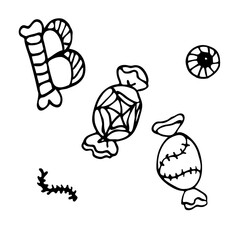 Candy with the cobweb for Halloween. Vector illustration in the Doodle style. Isolated object on a white background.