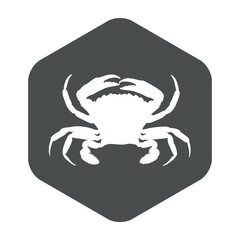 Concepto vida marina. Marisco. Icono silueta cangrejo en hexágono color gris