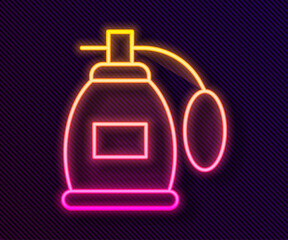 Glowing neon line Perfume icon isolated on black background. Vector.