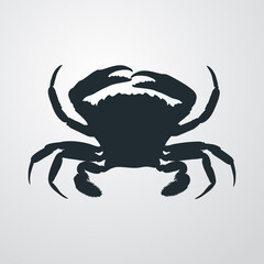 Concepto vida marina. Marisco. Icono silueta cangrejo en fondo gris