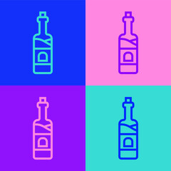 Pop art line Bottle of wine icon isolated on color background. Vector.