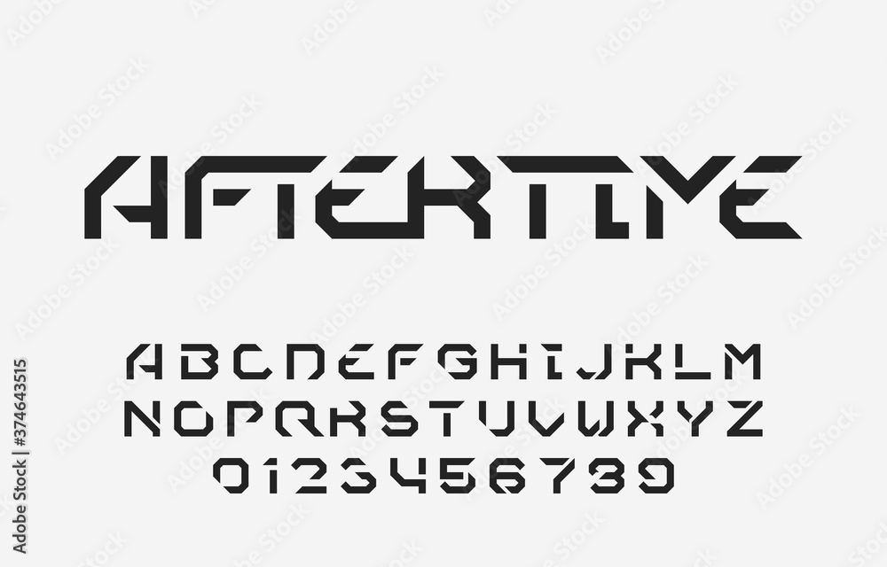 Fototapete aftertime alphabet font. futuristic stencil letters and numbers. stock vector typescript for your ty